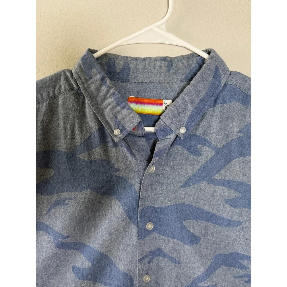 Slvdr Button Down Shirt Mens XL Blue Camo Short Sleeve Casual Tonal Print Preppy